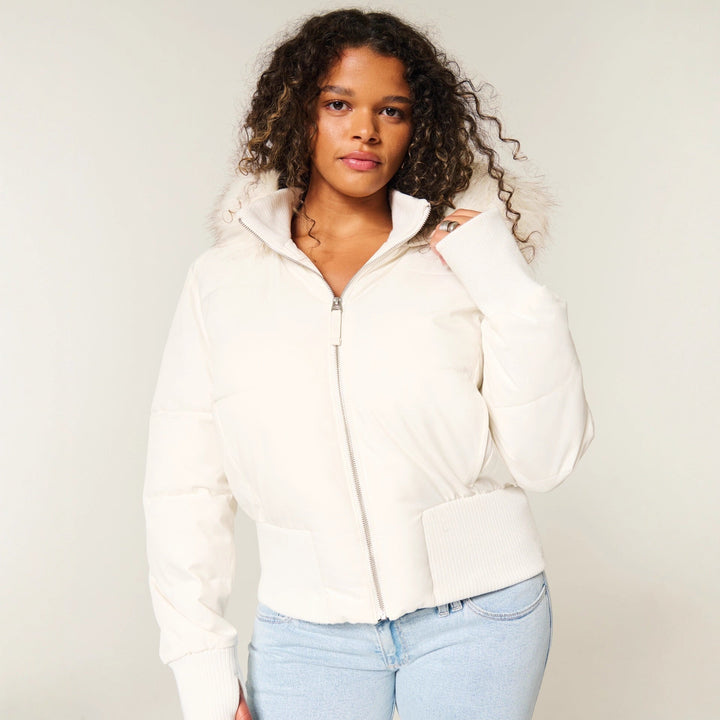 Women's quilted winter coat with removable hood