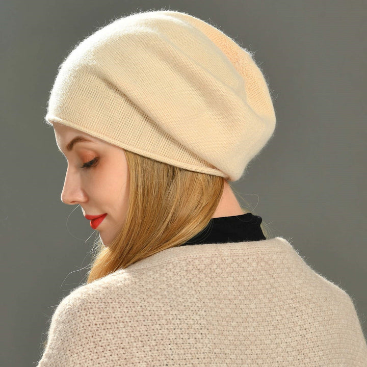 Relaxed Fit Casual Knit Beanie in Off-White - View 2 | Bellmere