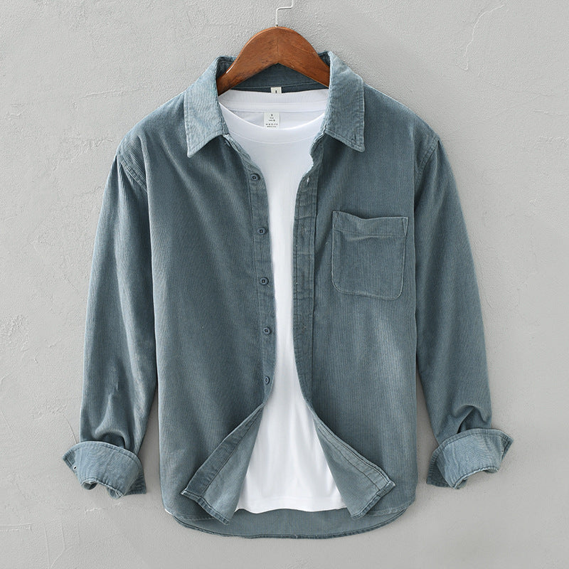 Men's long-sleeve corduroy shirt with point collar, buttons and chest pocket