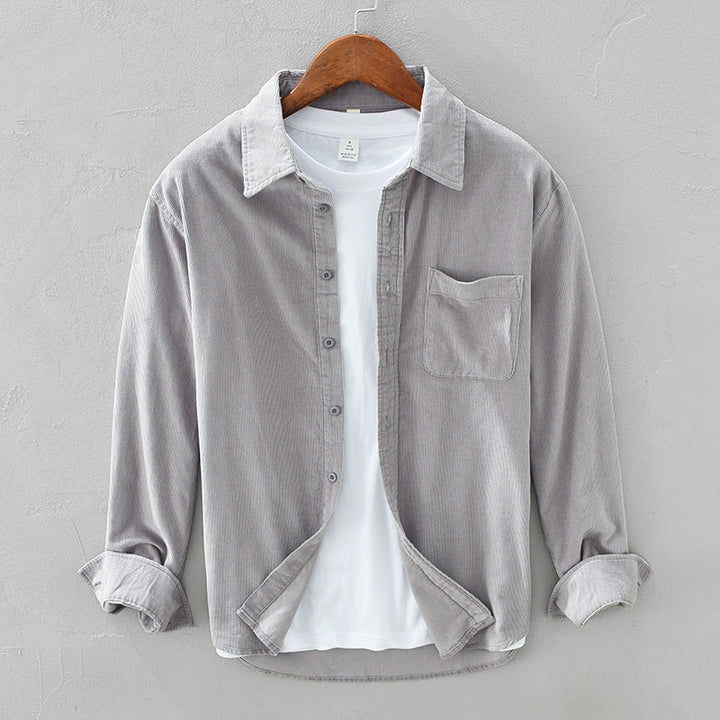 Men's long-sleeve corduroy shirt with point collar, buttons and chest pocket