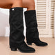 Women's knee-high slouch boots with pointed toes and low block heels