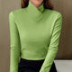 Women's solid long-sleeve turtleneck T-shirt with fitted cut and hip-length hem