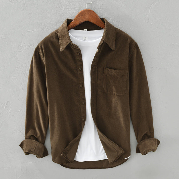 Men's long-sleeve corduroy shirt with point collar, buttons and chest pocket