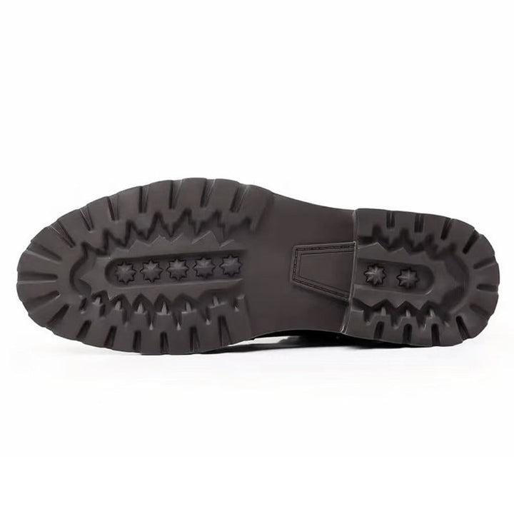 Men's lace-up ankle boots with round toes, contrast panels and lug soles