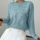 Women's crew neck sweater with long sleeves and raised floral front detail