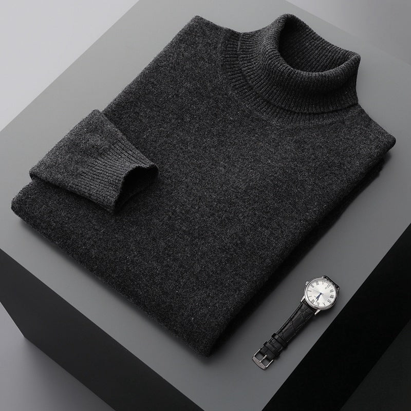 Folded ribbed turtleneck sweater with long sleeves