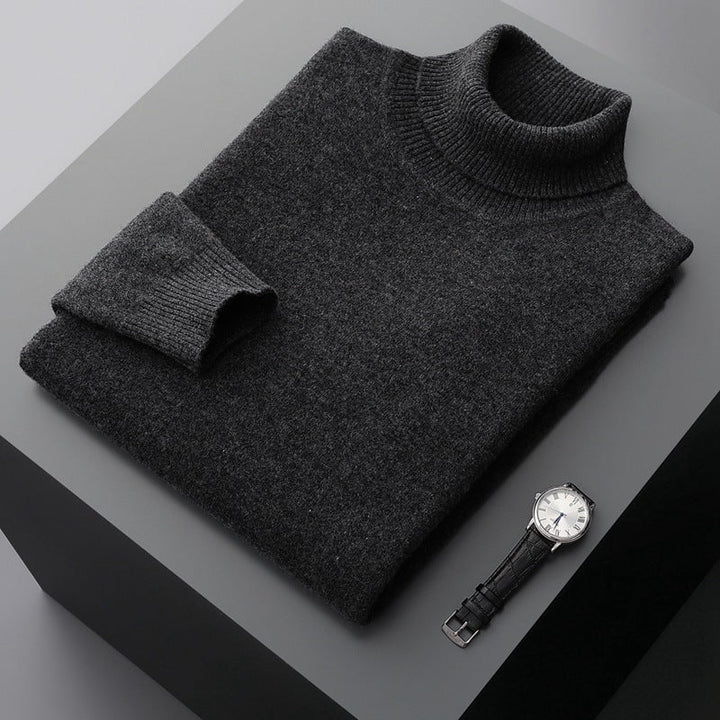 Folded ribbed turtleneck sweater with long sleeves