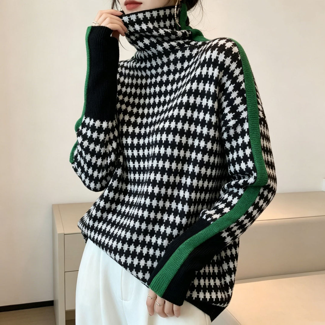 Women's striped high-neck pullover