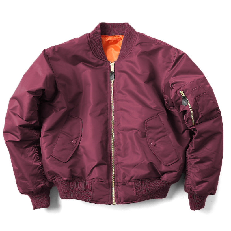 Men's quilted bomber jacket with stand collar, long sleeves and zip pockets