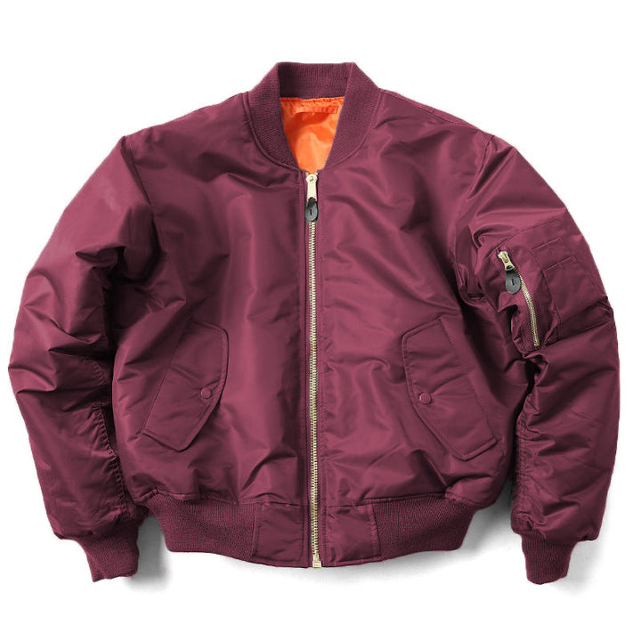 Men's quilted bomber jacket with stand collar, long sleeves and zip pockets