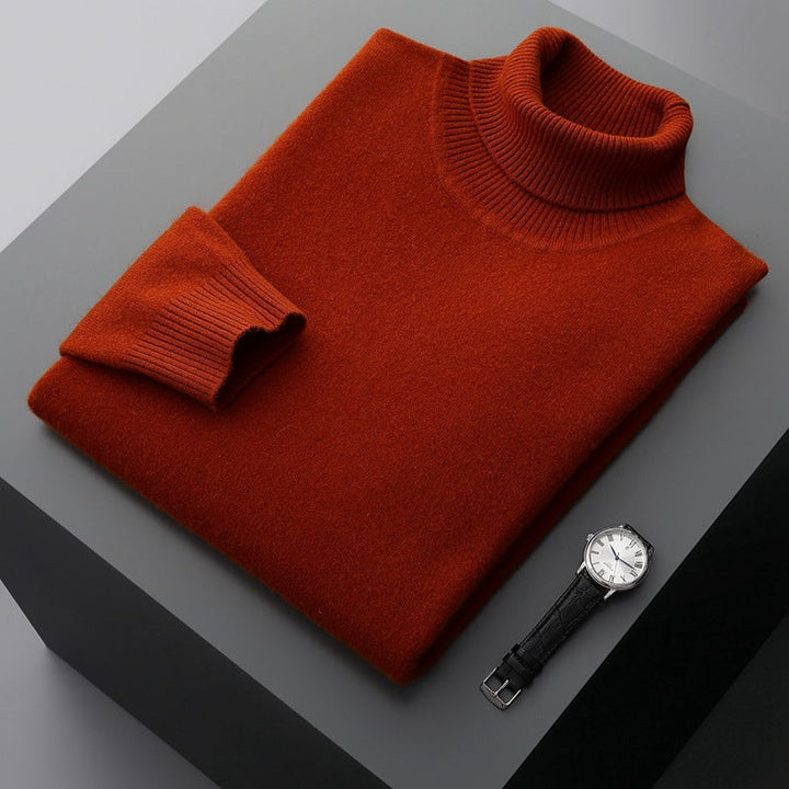 Folded ribbed turtleneck sweater with long sleeves