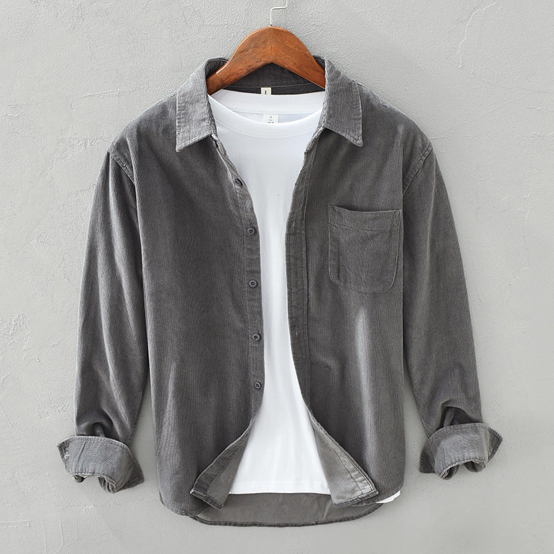 Men's long-sleeve corduroy shirt with point collar, buttons and chest pocket