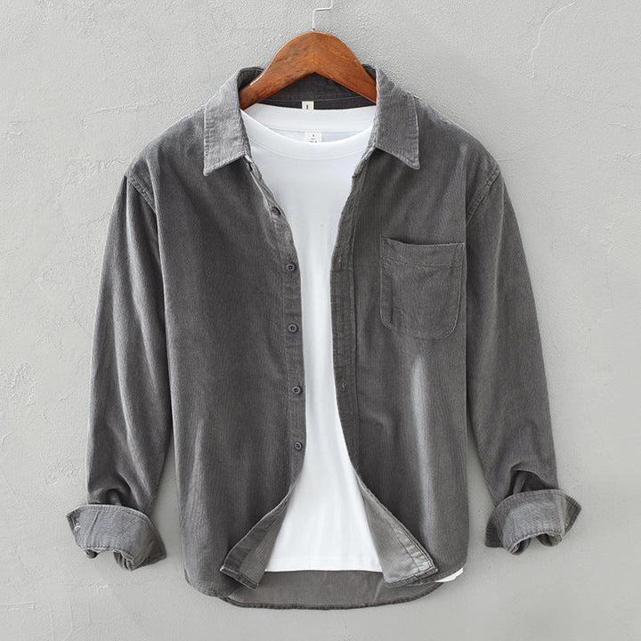 Men's long-sleeve corduroy shirt with point collar, buttons and chest pocket