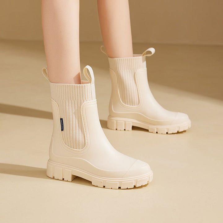 Women's Chelsea-style ankle rain boots with lug sole