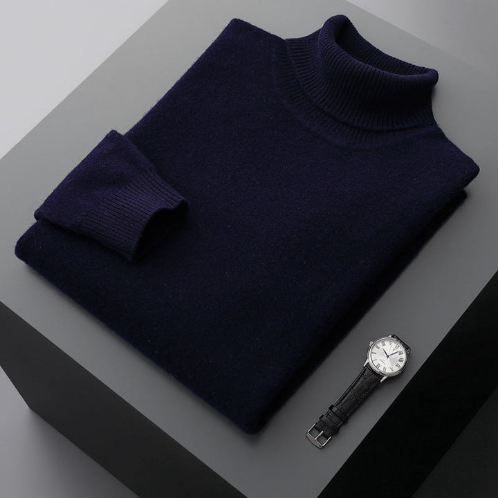 Folded ribbed turtleneck sweater with long sleeves