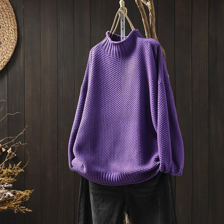 Women's textured knit sweater with ribbed crew neck and long sleeves