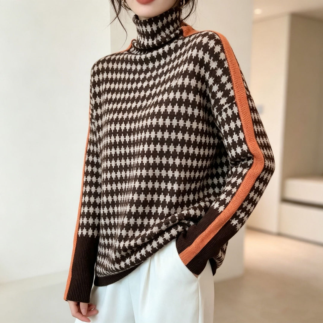 Women's striped high-neck pullover