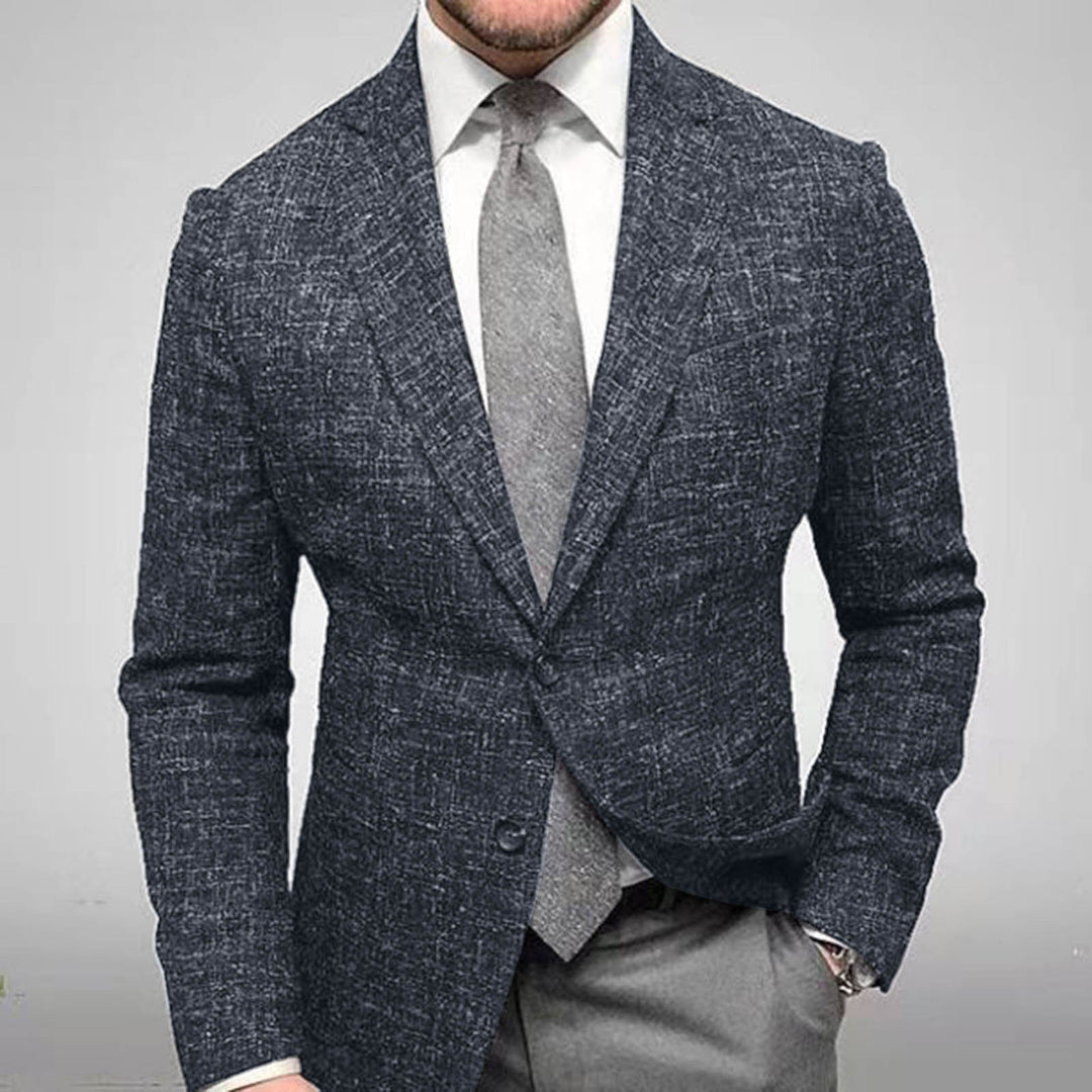 Men's plaid notch lapel blazer with long sleeves and button front