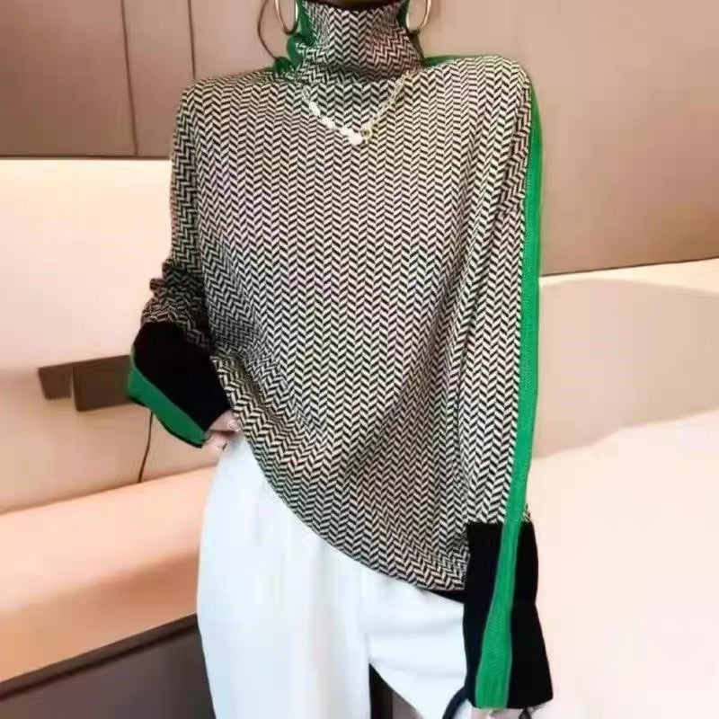 Women's striped high-neck pullover