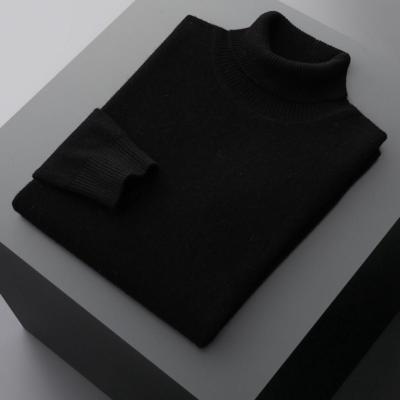 Folded ribbed turtleneck sweater with long sleeves