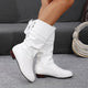 Women's ruched knee-high boots with round toes, lace tie details and low block heels