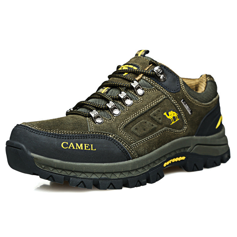 Low-cut hiking shoe with lace-up front and rugged lugged sole