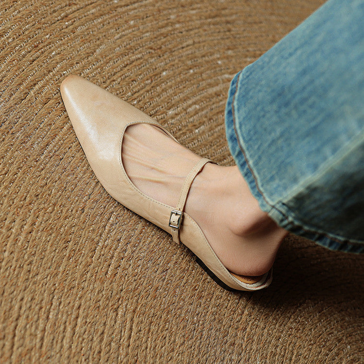 Women's pointed Mary Jane mule flats with buckle strap