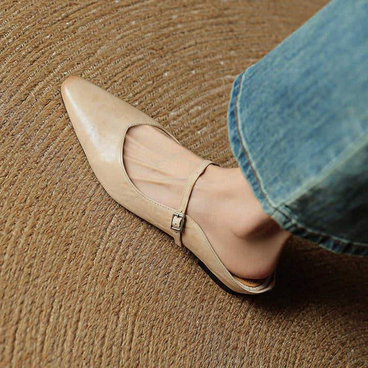 Women's pointed Mary Jane mule flats with buckle strap