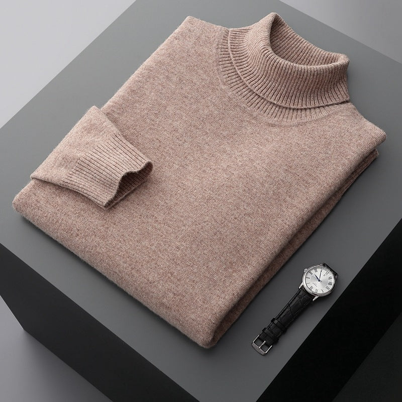 Folded ribbed turtleneck sweater with long sleeves