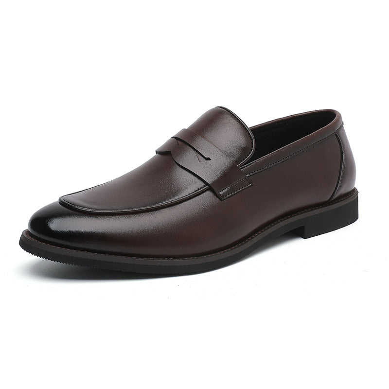 Men's slip-on penny loafers with rounded toes and low heels