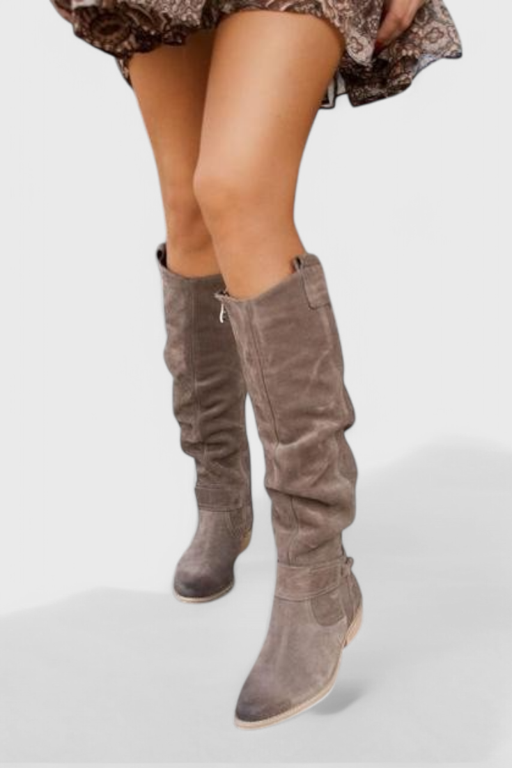 Women's Retro-Inspired High Boots in Dark Brown - View 6 | Bellmere