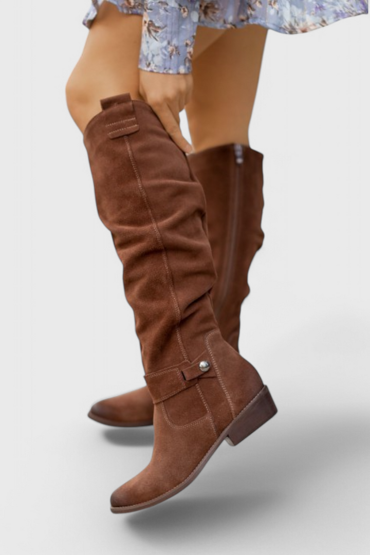 Women's Retro-Inspired High Boots in Dark Brown | Bellmere