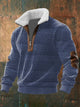 Men's quarter-zip sweater with geometric knit panels and long sleeves