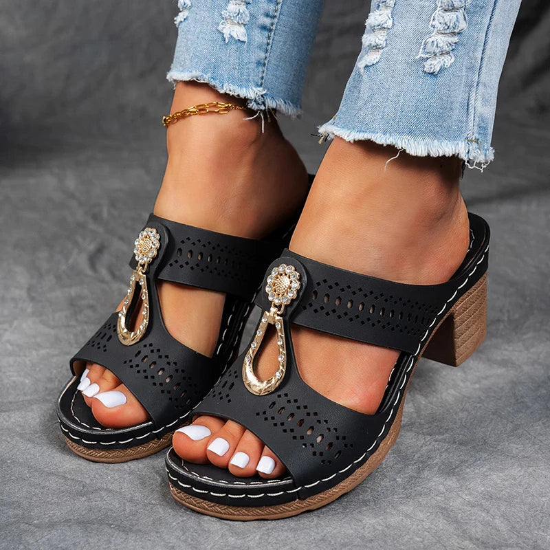 Women's Wedge Sandals in Black | Bellmere