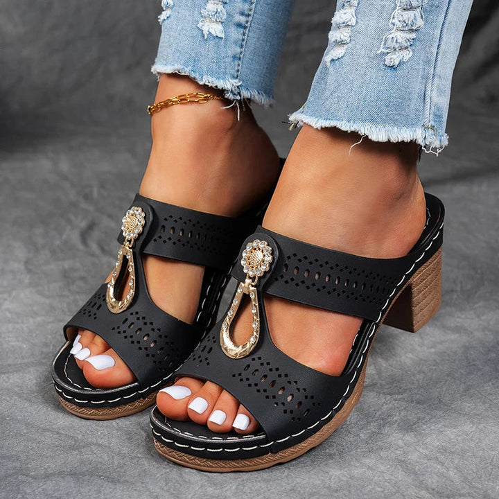 Women's Wedge Sandals in Black | Bellmere