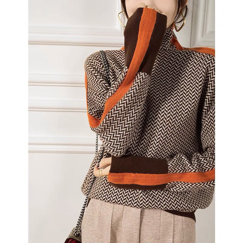 Women's striped high-neck pullover