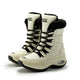 High-top winter lace-up boots with plush black trim and chunky ridged soles
