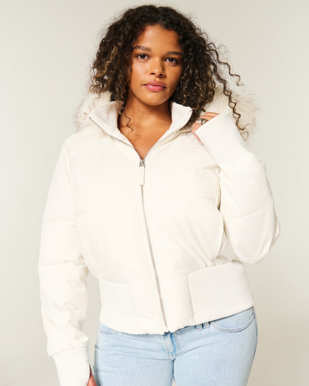 Women's quilted winter coat with removable hood