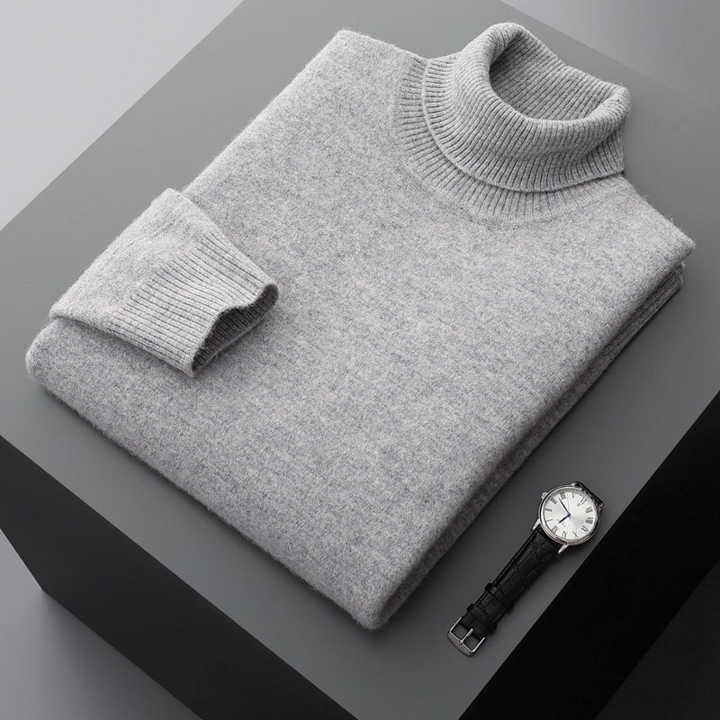Folded ribbed turtleneck sweater with long sleeves