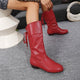 Women's ruched knee-high boots with round toes, lace tie details and low block heels