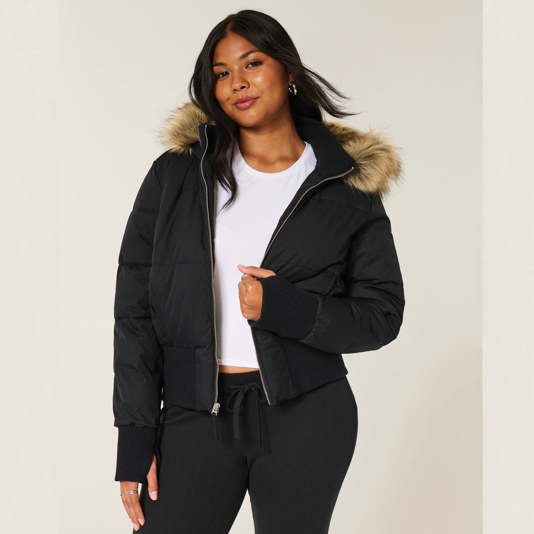 Women's quilted winter coat with removable hood