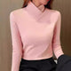 Women's solid long-sleeve turtleneck T-shirt with fitted cut and hip-length hem
