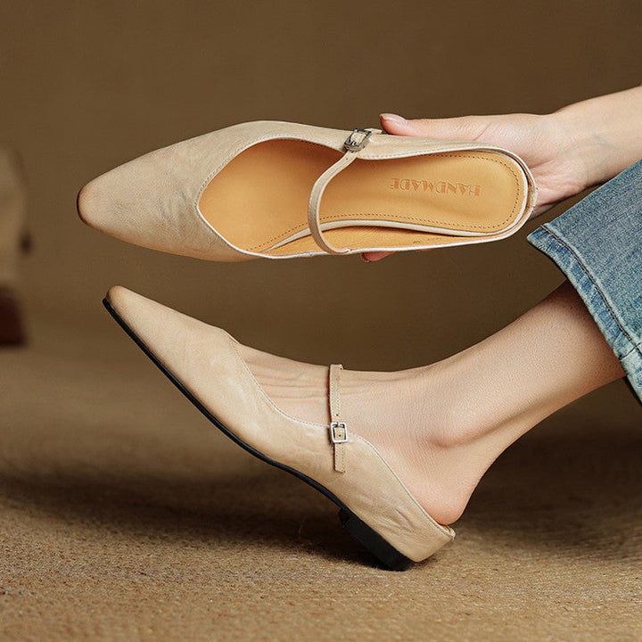 Women's pointed Mary Jane mule flats with buckle strap