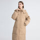 Women's long hooded quilted puffer coat with zip front and side pockets