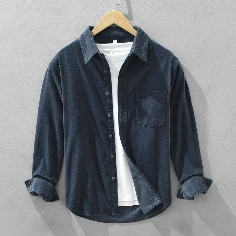 Men's long-sleeve corduroy shirt with point collar, buttons and chest pocket