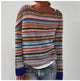Women's multicoloured striped sweater with crew neckline and long sleeves