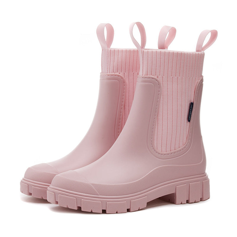 Women's Chelsea-style ankle rain boots with lug sole