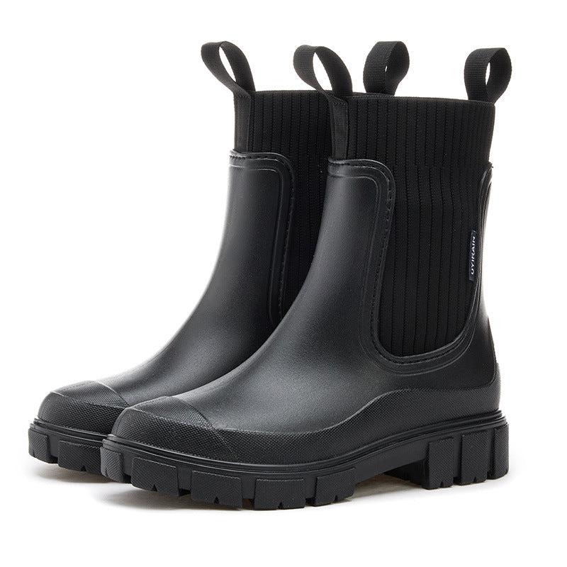 Women's Chelsea-style ankle rain boots with lug sole