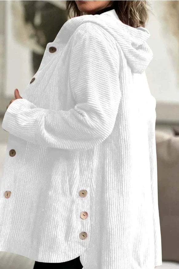 Women's corduroy hooded jacket with buttons and side pockets