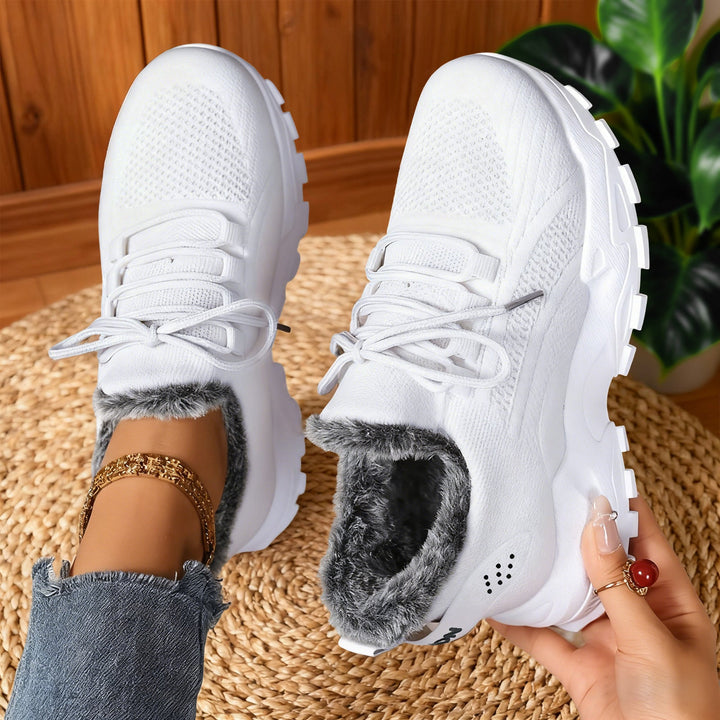 Women's fleece lined lace-up sneakers with chunky lug sole
